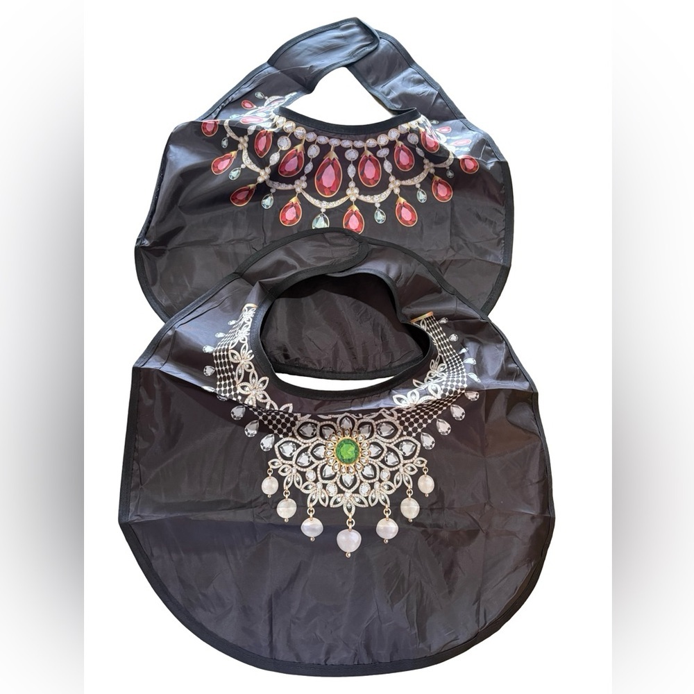 Reusable Adult Bib Set of 2 Jewelry Print Waterproof Hook & Loop Closure